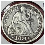 1874 Seated Liberty Dime With Arrows