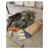 Rain ponchoï¿½s, tarp, gloves and camo material