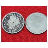 2-1908 Liberty Nickels With Cents