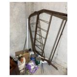 Contents of corner including metal bed frame,