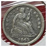 1845 Seated Liberty Half Dime