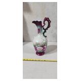 Floral Pitcher Mid Century Ewer Vase Hand Painted