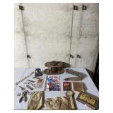 Vintage wood pipe stand with tobacco container,