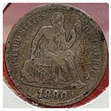 1890-S Seated Liberty Dime