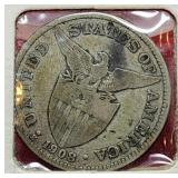 1908-S-Philippines Silver Coin 50 centavos -