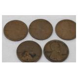 5) 1909 Lincoln Wheat Pennies