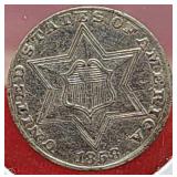 1858 Three Cent Silver Three Lines