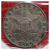 1854 Three Cent Silver three Lines