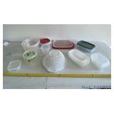 Strainer and plastic storage containers with some