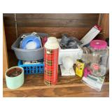 Contents on shelf and black tote without lid