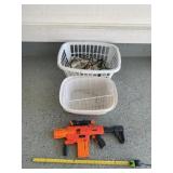 Nerf gun, laundry baskets and extension cords