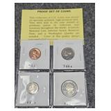 Proof coin set 1962 penny, 1964 nickel,1974