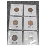 6-Wheat Pennies 1929,36,39,45,56,57
