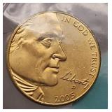 24K Gold Plated 2005 American Bison Nickel