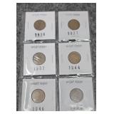 6- wheat Pennies 1926 1927 1937 1944 1946 1953