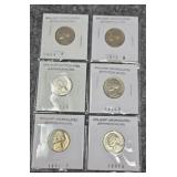 6-Jefferson nickels 1959p 1970s 1972D 1980D