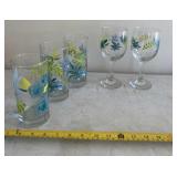 Leaf design wine and drinking glasses