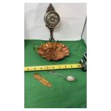 Metal Copper Dish, Plate, 3 Legged, Brass Handle,