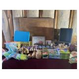 Easter decor including plastic eggs, color kits,