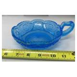 Kimble pressed glass blue leaf shaped nappy dish