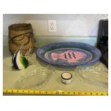 Ceramic fish basket decor, Houseware platter,