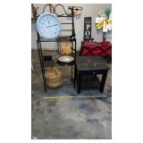 Light weight bakers rack, clocks basket, wooden