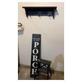 Americana shelf, porch sign, black e step ladder