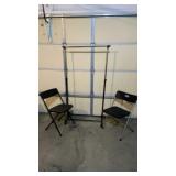 Clothes rack w 2 fold up chairs