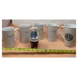 Starbucks glass tall coffee mugs and snow globe