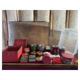 Christmas cookie tins, buckets, stocking, Santa