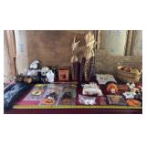 Fall and Halloween decor including Indian corn,