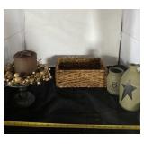 Basket, candle holder and crock decor