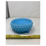 Fenton turquoise blue frosted glass hobnail bowl