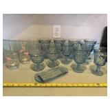 Fostoria Jamestown blue water goblets, butter