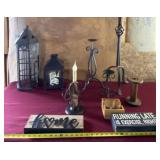 Iron candle holders, wood signs, wood coasters