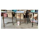 Two wood demilune tables and a parlor table