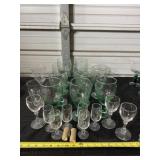 Green, etched flower and smaller glasses