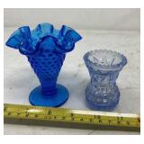 Fenton Colonial blue hobnail footed vase and