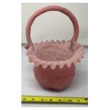 FENTON ART GLASS PINK SATIN DAISY RUFFLE BASKET