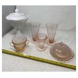 Colony Harvest milk glass compote and pink