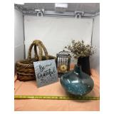 Basket, glass jar with glass pebbles, grateful