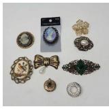 Pisces Fish Black Cameo Round Goldtone Framed