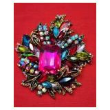 Crystal Brooch Multicolor Cluster with Iridescent