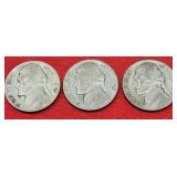 3-1943-P  Jefferson 35% silver Nickels