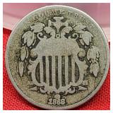 1868 Union Shield Nickel No Rays