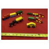 Wooden toy train and car.