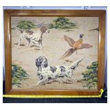 Framed fabric panel hunting scene with bird dogs