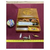 Bass Pro Shops tackle box with crappie jigs,