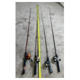 Three Zebco, fishing poles, Rod &  Reels and a