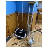 Walker, crutches, foot massager and bed rail